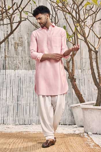 Charkhee Mandarin Collar Pathani Kurta & Salwar Set 
