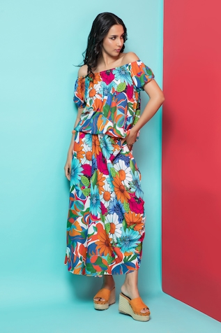 Rhe-Ana Abstract Floral Print Skirt