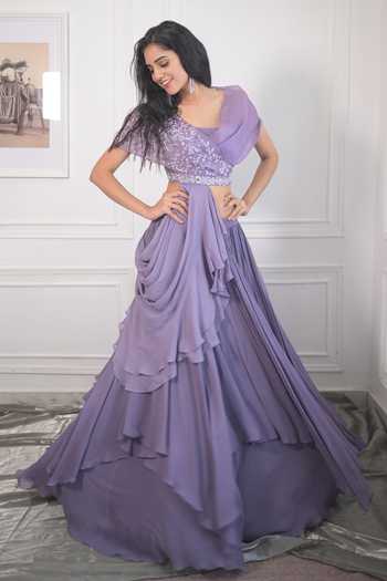 PIRI INDIA Hand Embroidered Purple Lehenga Set 