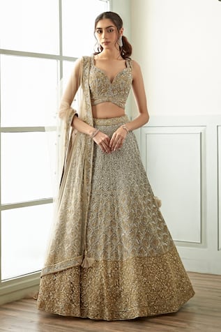 Studio Iris India Heera Floral Geometric Embroidered Bridal Lehenga Set 
