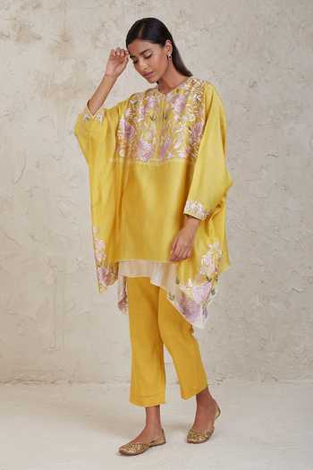 Sue Mue Zimal Chanderi Layered Kaftan & Pant Set 