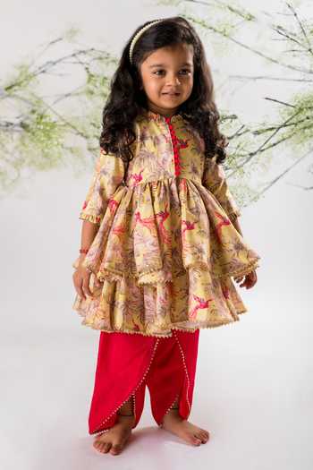 Lil Angels Bird of Paradise Peplum Top & Dhoti Pant Set 