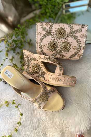 Fuchsia by aashaka mehta Nargish Floral Embroidered Wedges & Clutch Set 