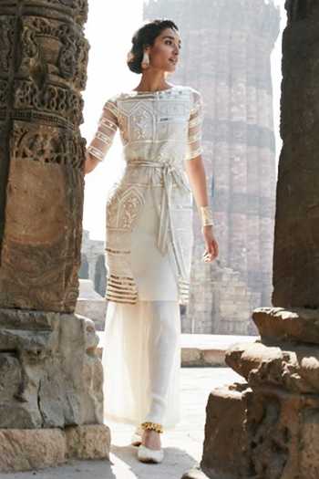 Tisha Saksena Embroidered Handloom Organza Jacket Sharara Set 