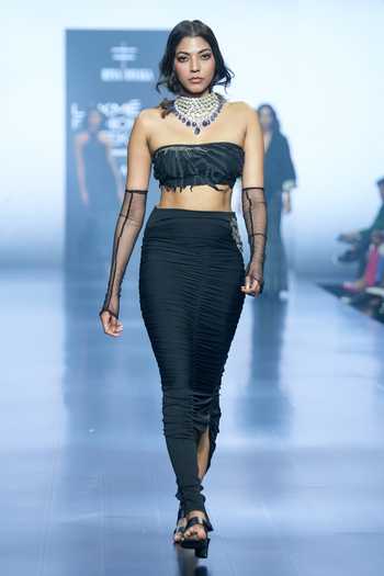 Rina Dhaka Silk Tube Crop Top & Skirt Set 