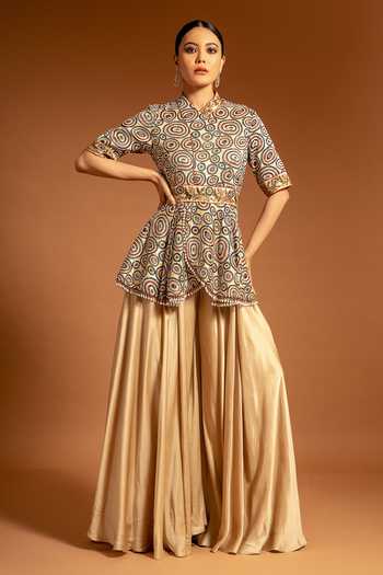 Sejal Kamdar Ajrak Embellished Peplum Jumpsuit 