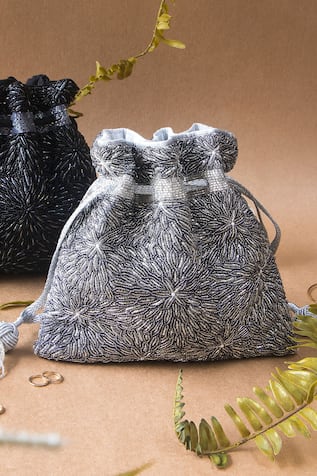 The Pink Potli Sky Cutdana Embroidered Potli 