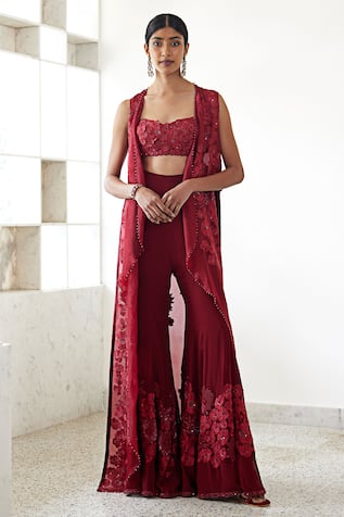 Mishru Leyla Floral Embroidered Curve Jacket Pant Set 