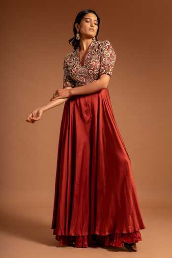 Sejal Kamdar Ajrak Embellished Yoke Flared Jumpsuit 