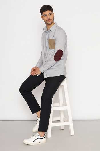 Lacquer Embassy Grey Textured Cotton Shirt With Floral Motif 