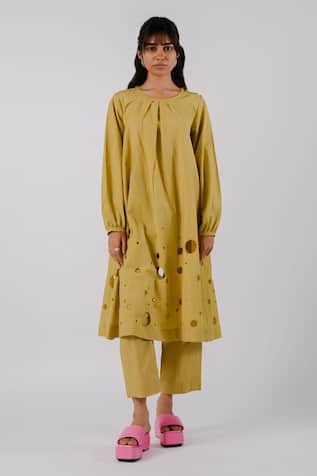 Flared Cutwork Hem Kurta With Pant 