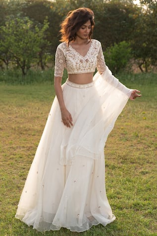 Zoon Floral Crystal Embellished Blouse Lehenga Set 