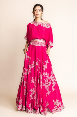 Nupur Kanoi Hand Embroidered Lehenga & Off Shoulder Top Set