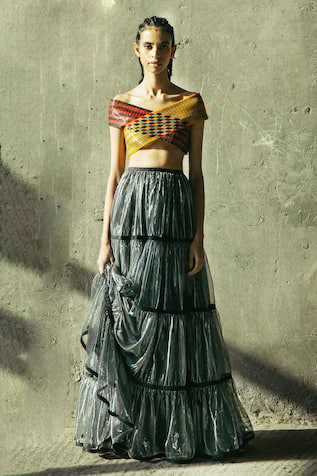 Tiered Lurex Gathered Skirt 