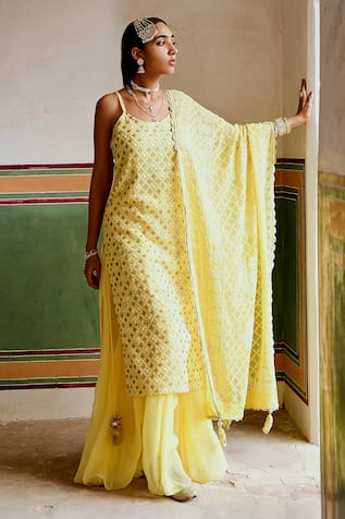 KARAJ JAIPUR Chikankari Kurta & Gharara Set 