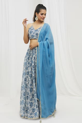 Yuvraani Jaipur Chanderi Floral Print Lehenga Set 