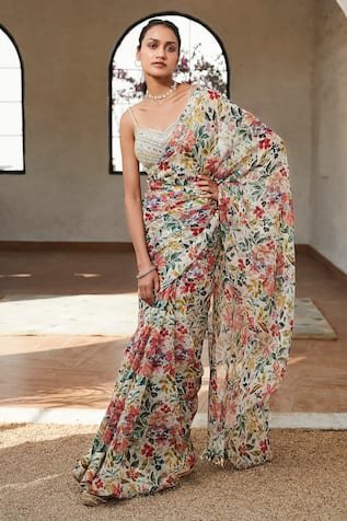 Heavy Silk Printed Saree in Blue | Silk sarees online shopping, Silk sarees,  Saree designs