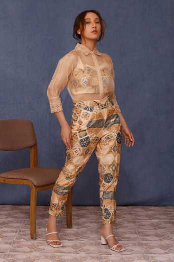 Chokhi Chorri Damsa Cutwork Embroidered Sheer Shirt Pant Set 