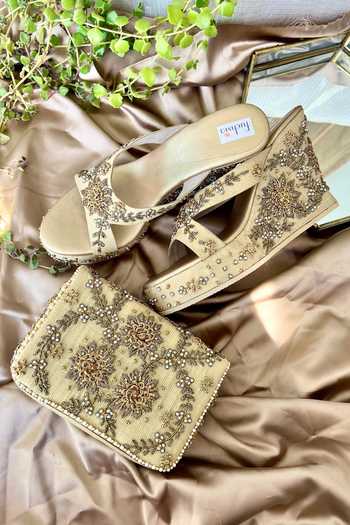 Fuchsia by aashaka mehta Nargis Floral Embroidered Wedges & Clutch Set 