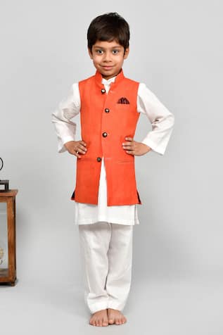 Yuvraani Jaipur Orange Cotton Bundi & Kurta Set 