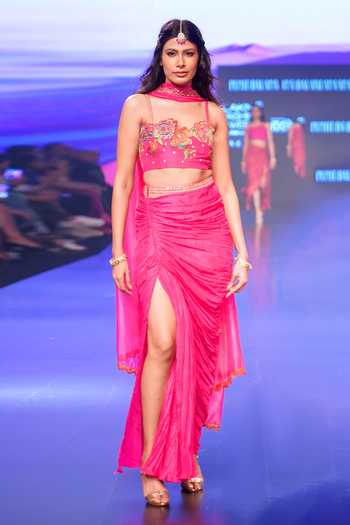 Punit Balana Gulaabi Gulaal Embroidered Blouse Draped Skirt Set 