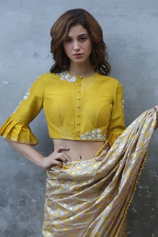 I Am Design Placement Floral Embroidered Crop Top 