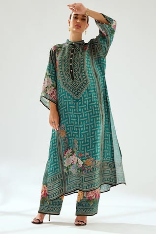 Rajdeep Ranawat Ghazala Floral & Geometric Pattern Silk Tunic 