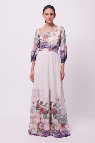 Onaya Floral Print Jumpsuit With Belt