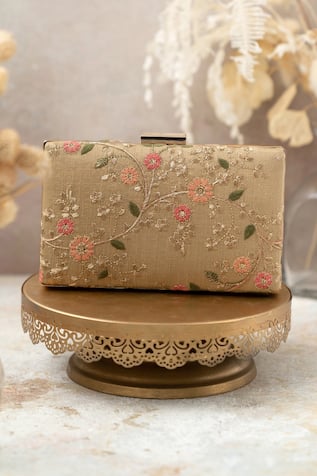 Floral Creeper Embroidered Box Clutch 