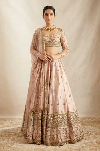 ASTHA NARANG Raw Silk Floret Embroidered Bridal Lehenga Set 