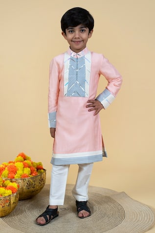 Little Boys Closet Pintucked Color Block Kurta Set 