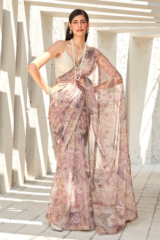 Ranian Printed Organza Saree With Blouse