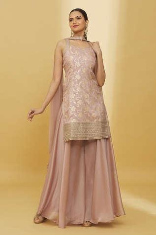 Samyukta Singhania Woven Rose Pattern Kurta Palazzo Set