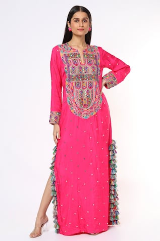 Silk Yoke Embroidered Kaftan 
