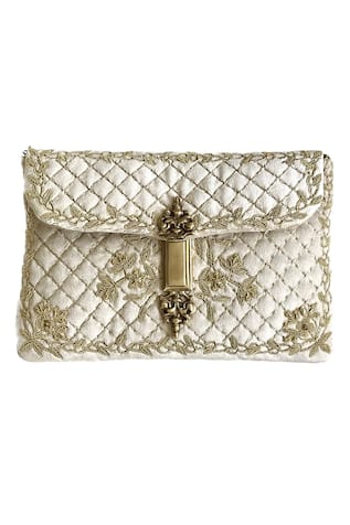 Delphine Quilted Velvet Hand Embroidered Clutch 