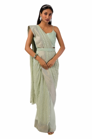 Meghna shah Palazzo Saree With Thread Embroidered Blouse