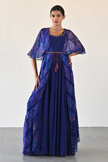 K-Anshika Leheriya Pattern Cape & Dress Set 