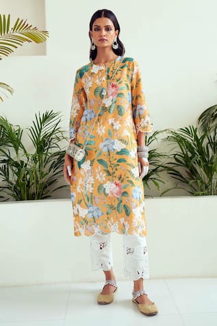 Sage Saga Freesia Straight Floral Print Kurta 