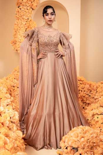 Adi By Aditya Khandelwl Cape Sleeve Embroidered Gown 