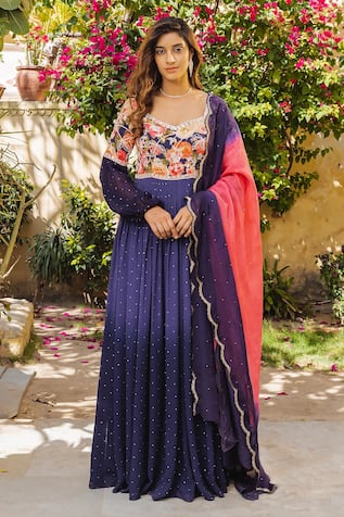 Suruchi Parakh Flower Print Yoke Anarkali With Dupatta 