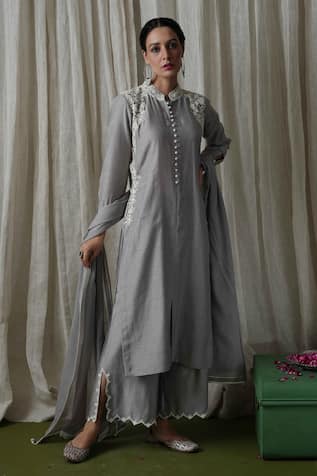 Kanika Sharma Chanderi Silk Embroidered Kurta Palazzo Set 