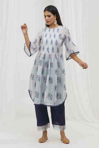 Yuvraani Jaipur Chanderi Floral Print Kurta & Pant Set 