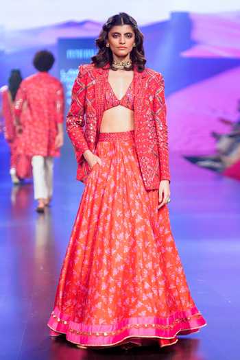 Punit Balana Surkh Laal Patchwork Jacket Skirt Set 