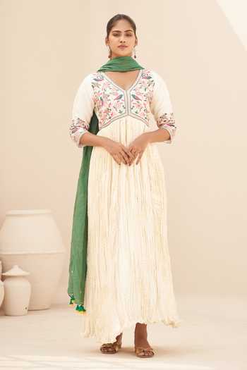 Hirika & Dhruti Crinkled Anarkali With Embroidered Dupatta 