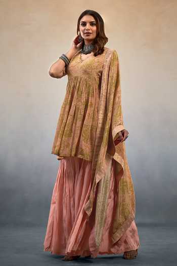 Affroz Paisley Print Peplum Kurta Sharara Set 