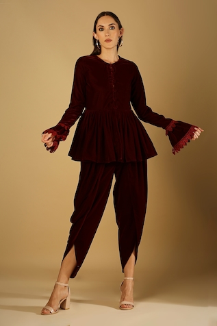 Monk & Mei Farah Velvet Jacket & Dhoti Pant Set