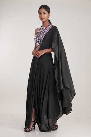 Styling Black Saree | Glamorous Jacket, Modern Dhoti, Funky with Shirt |  Yashasvi Vyas | Saree, Black saree, Dhoti