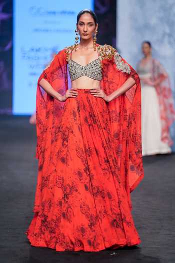 Bhumika Sharma Blossom Pattern Cape Lehenga Set 