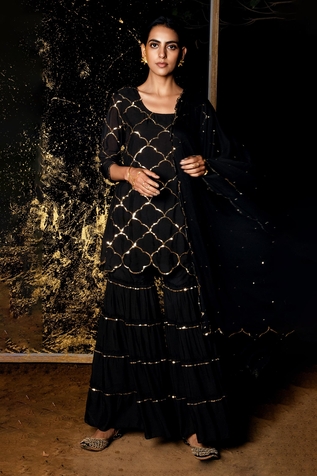 Gulaal Hand Embroidered Short Kurta Sharara Set