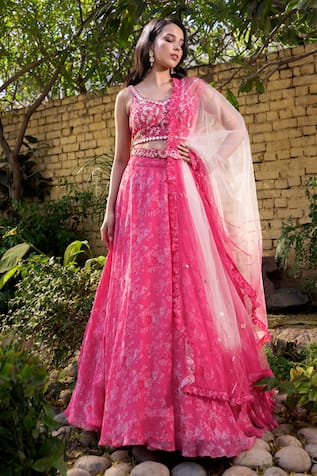 Suruchi Parakh Vintage Floral Print Lehenga Set 